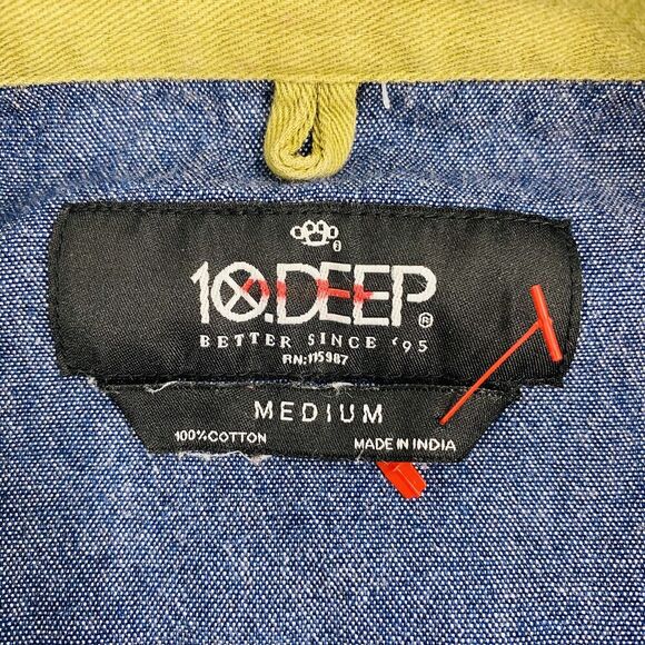 10 Deep Mens Military Style Button Down Khaki Cargo Shirt M - Picture 7 of 7